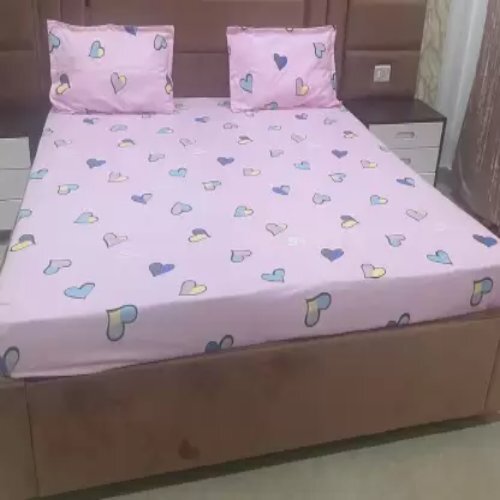 King Size Floral Fitted (Elastic) Bedsheet - Cotton, King Size, Light Pink | Ideal For Year-round Comfort, Enhances Classy And Romantic Interiors