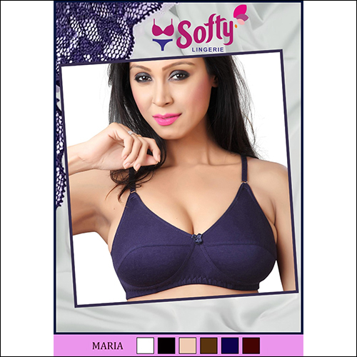 MARIA Ladies Bra - PC Interlock Hosiery Fabric, Blue Color | Plain Pattern, Full Doubled Cloth Design for Regular Use, Ideal for Girls
