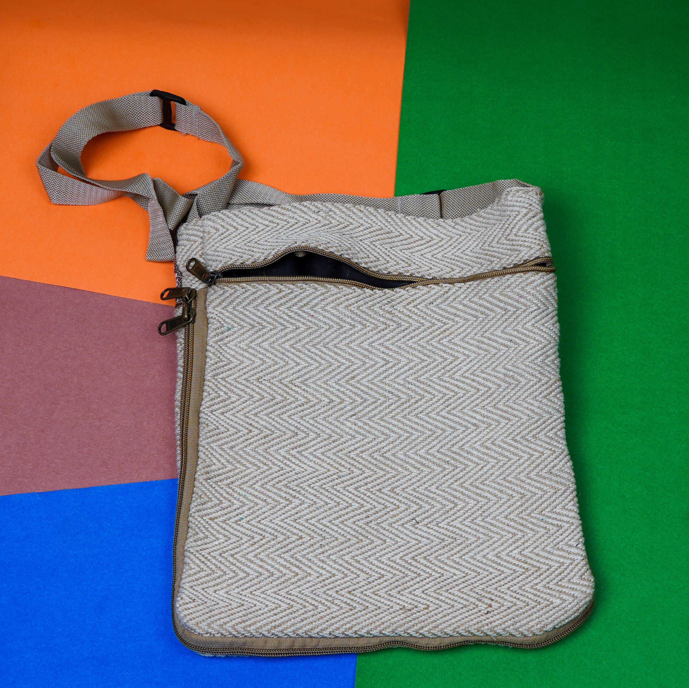 Cotton Shoulder Sling Bag - 12 Kg Capacity, Multi-color Plain Design, Zip Closure, Lightweight 0.1 Kg