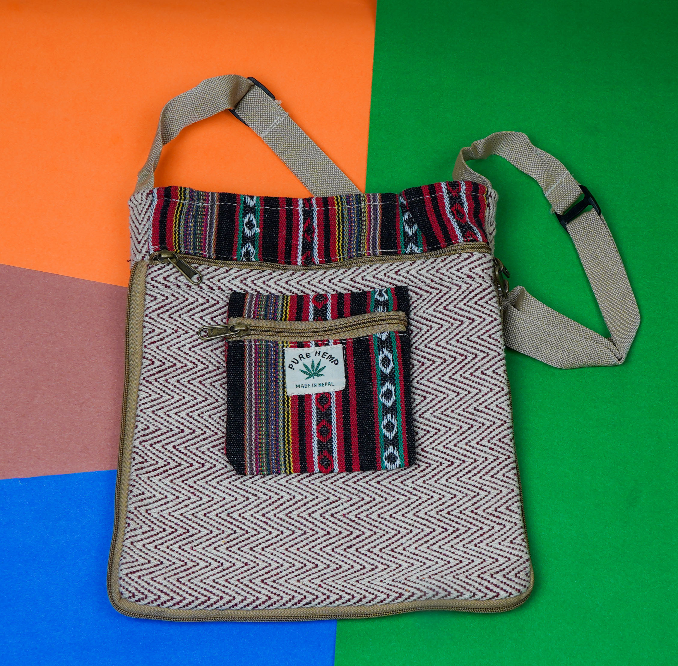 Cotton Shoulder Sling Bag - 12 Kg Capacity, Multi-color Plain Design, Zip Closure, Lightweight 0.1 Kg