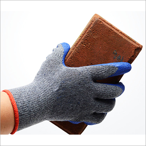 Quick Dry 10g Cotton With Blue Crinkle Latex Coated Gloves