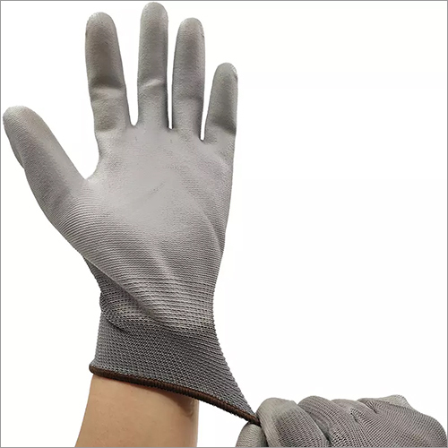 Grey Pu Gloves - Pu Material, Full Finger Style, Gray Color | Quick Dry, Washable, Breathable Design For Precision Handling