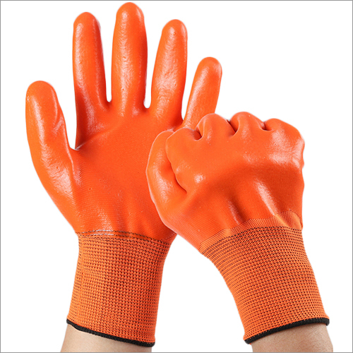 Washable 13 Gauge Orange Polyester Orange Pvc Full Coated Gloves