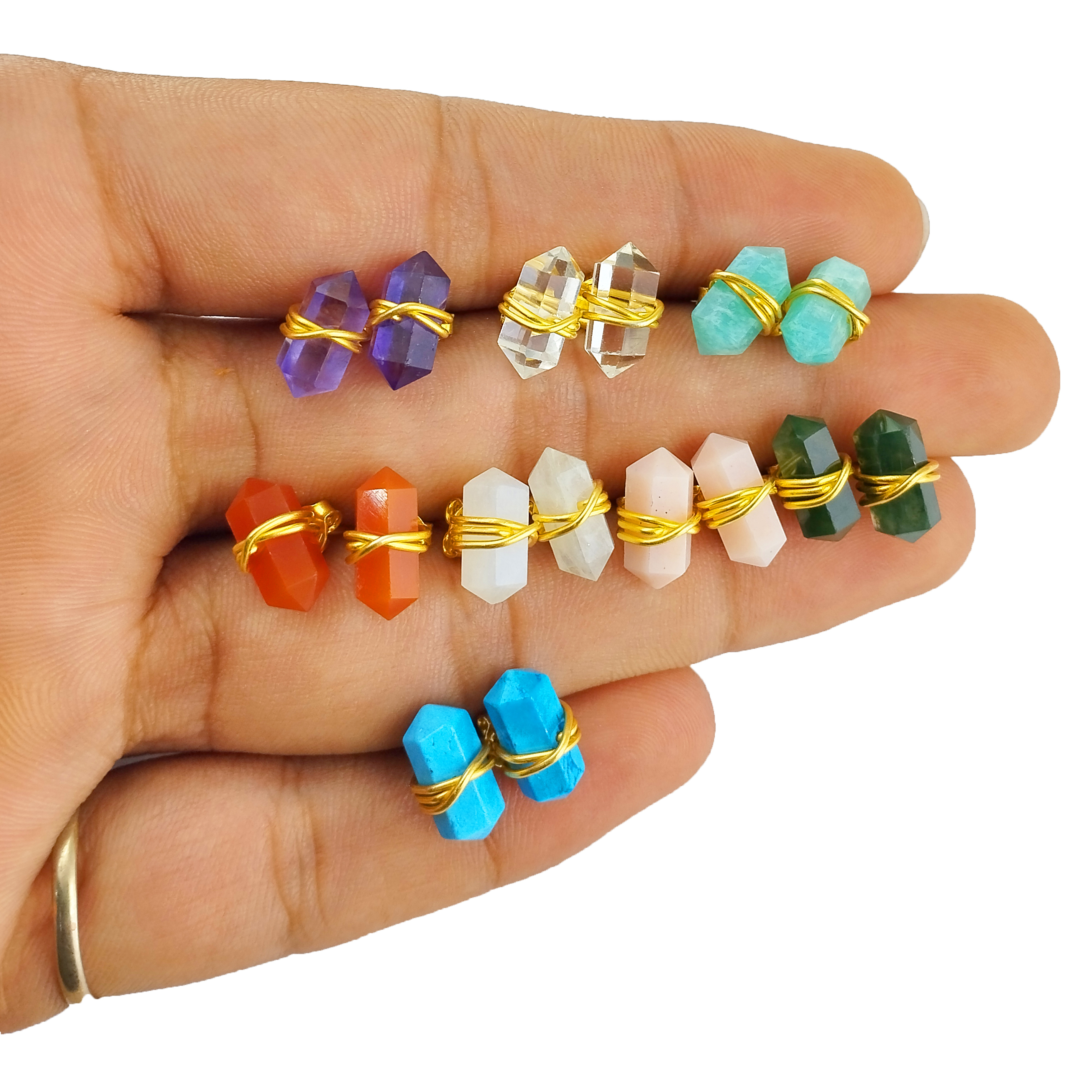 Semi Precious Gemstone Tiny Double Sided Point Stud Earrings Size: Stone Size 12x5mm