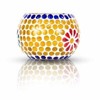 फेस्टिवल डेकोरेशन के लिए टी लाइट कैंडल के साथ ग्लास टी लाइट होल्डर ग्लास 1 - कप टी लाइट होल्डर सेट मल्टीकलर मोसिएक 02 बर्निंग टाइम: 3 से 4 घंटे