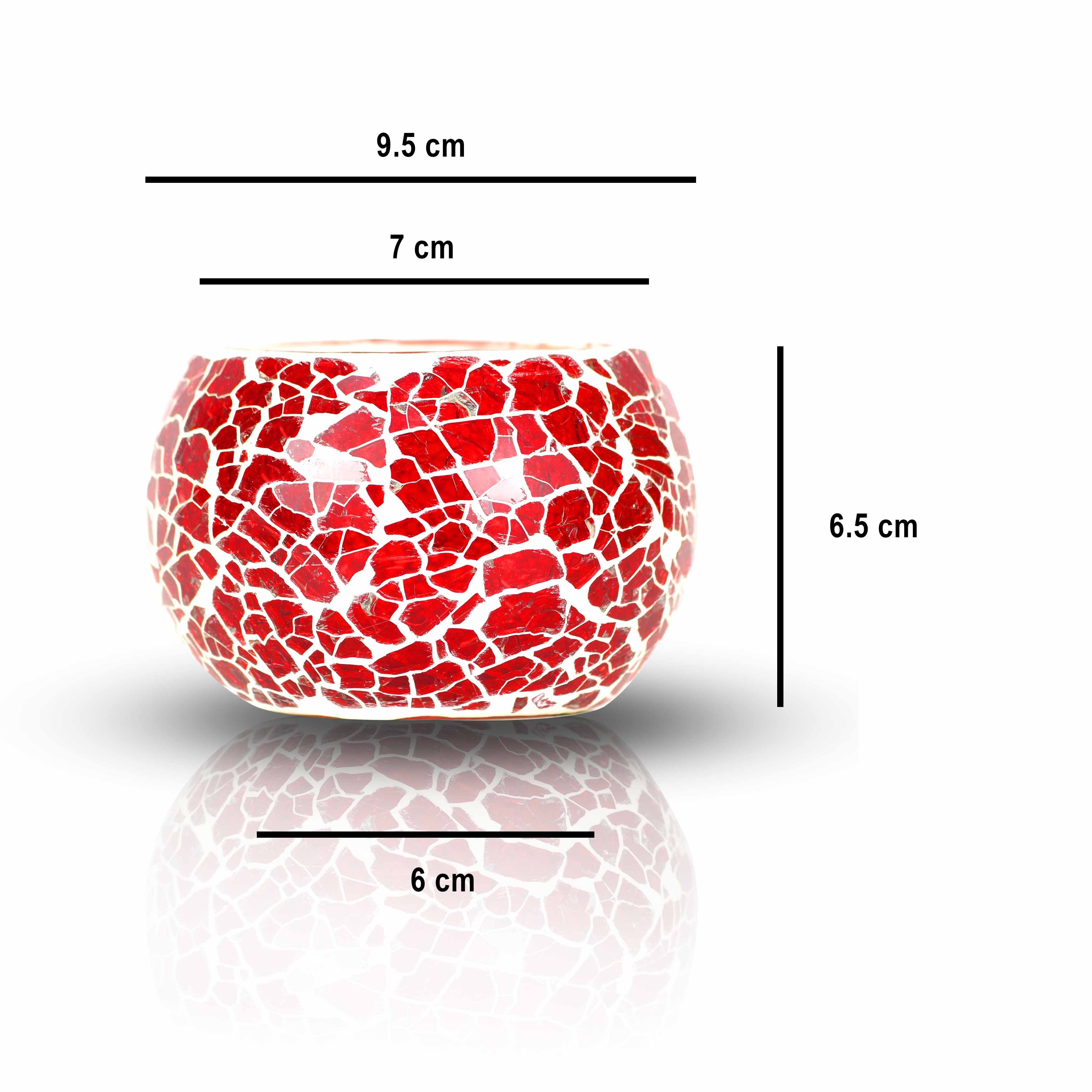 Mosaic Candle (Red) - Handmade Mosaic Glass Tea Light Holder | Multicolored Votive, Size: 9cm X 9cm X 6cm, Burning Time: 3-4 Hours