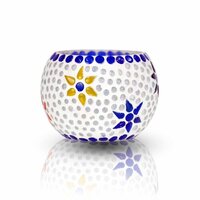 त्योहार की सजावट के लिए टी लाइट कैंडल के साथ ग्लास टी लाइट होल्डर ग्लास 1 - कप टी लाइट होल्डर सेट मल्टीकलर मोज़ेक 10