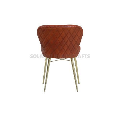 Dining Chair - Leather Upholstery, 55 X 50 X 76 Cm Size, Glossy Gold And Tan Antique Finish, Brown Color