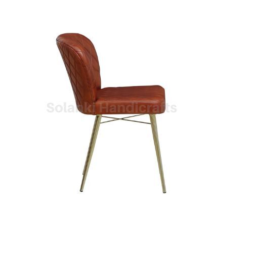 Dining Chair - Leather Upholstery, 55 X 50 X 76 Cm Size, Glossy Gold And Tan Antique Finish, Brown Color
