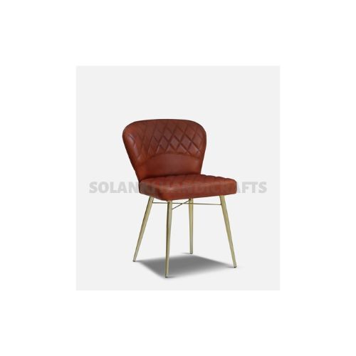 Dining Chair - Leather Upholstery, 55 X 50 X 76 Cm Size, Glossy Gold And Tan Antique Finish, Brown Color