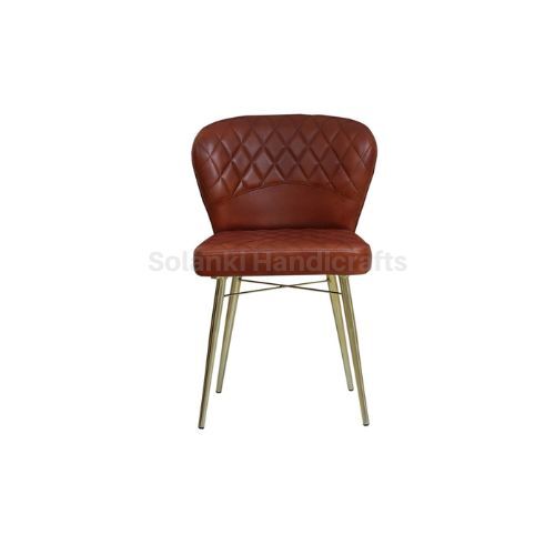 Dining Chair - Leather Upholstery, 55 X 50 X 76 Cm Size, Glossy Gold And Tan Antique Finish, Brown Color
