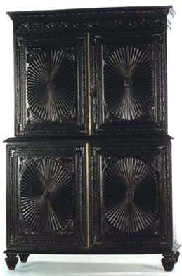 Rosewood Sunburst Cabinet - L 124 x B 190 x H 50 CMS | Handmade Artwork, Black Polyester, Indian Style Indoor Living Room Furniture