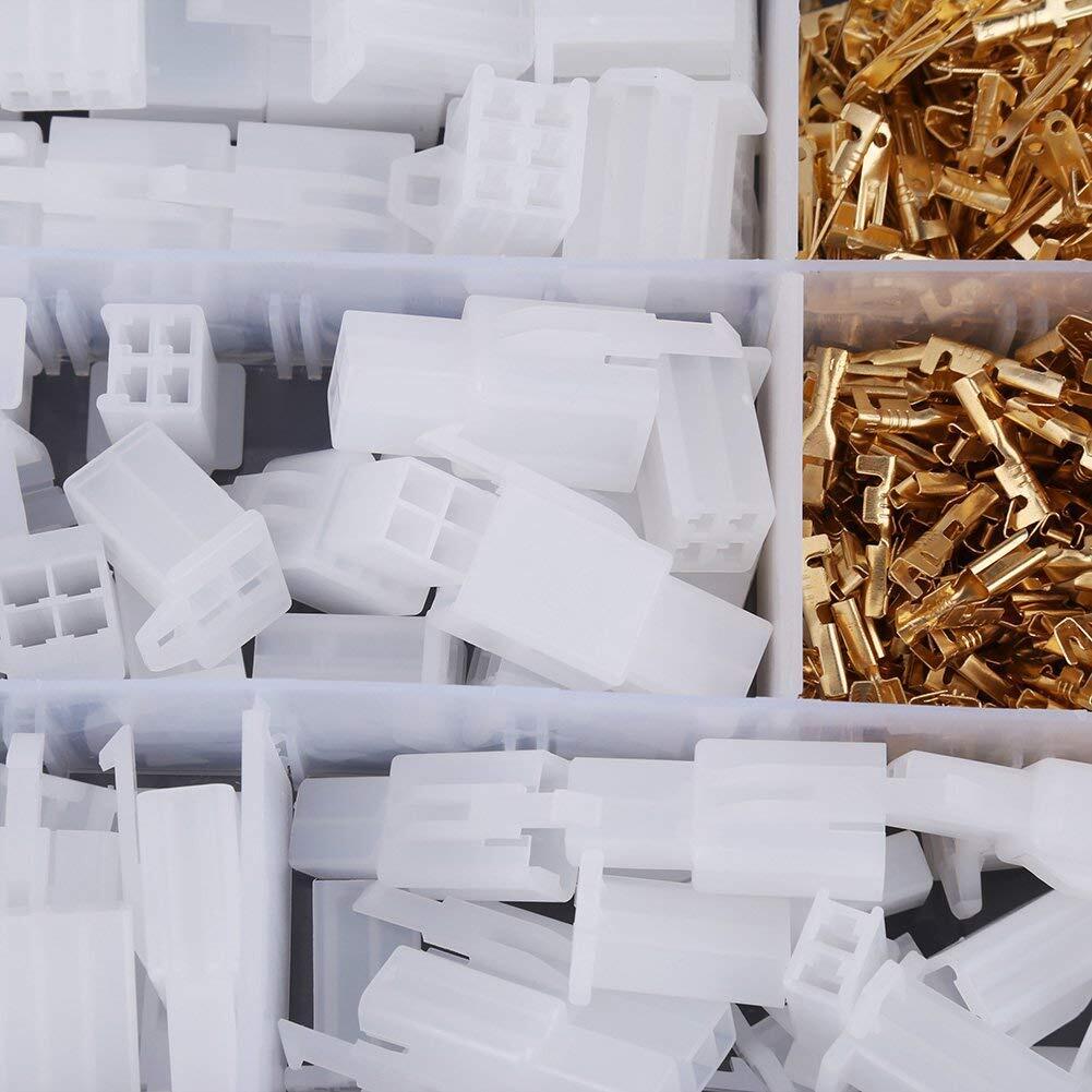 380pcs 2.8mm 2 3 4 6 Way Wire Connectors Housing Terminal Female Male Kit - Color: White And Gold