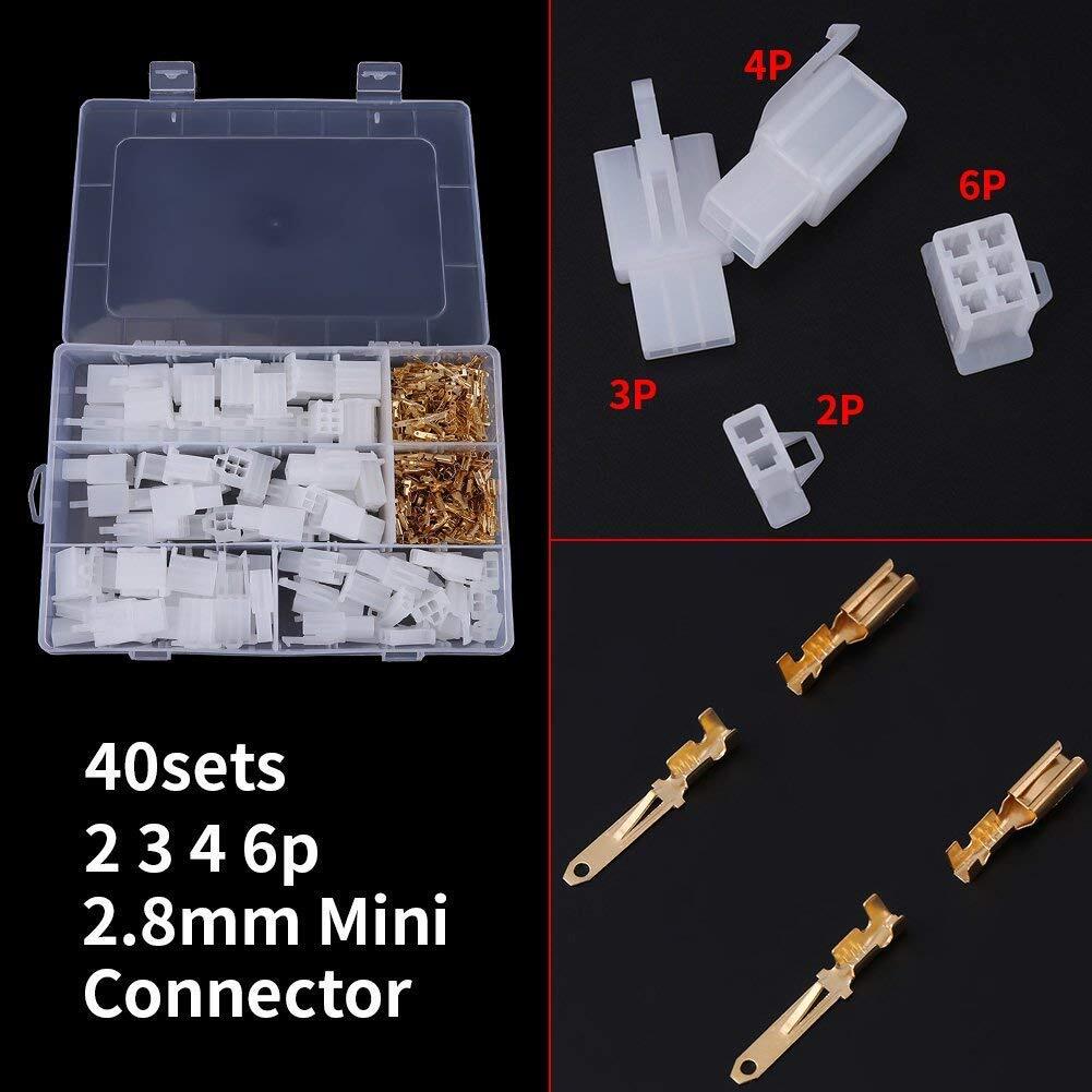 380pcs 2.8mm 2 3 4 6 Way Wire Connectors Housing Terminal Female Male Kit - Color: White And Gold
