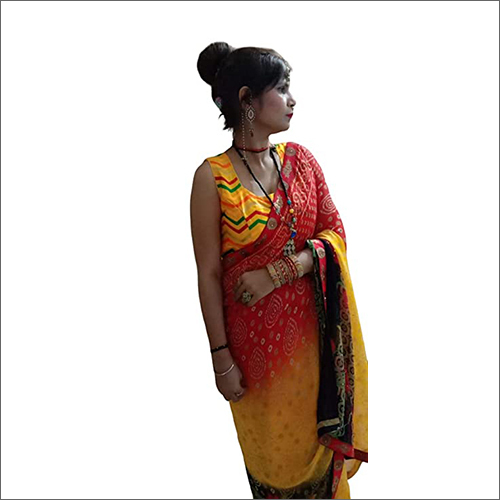 Yellow Red Georgette Saree - Georgette Fabric, Vibrant Colors Available | Stylish Printed Pattern Perfect For Festive Occasions