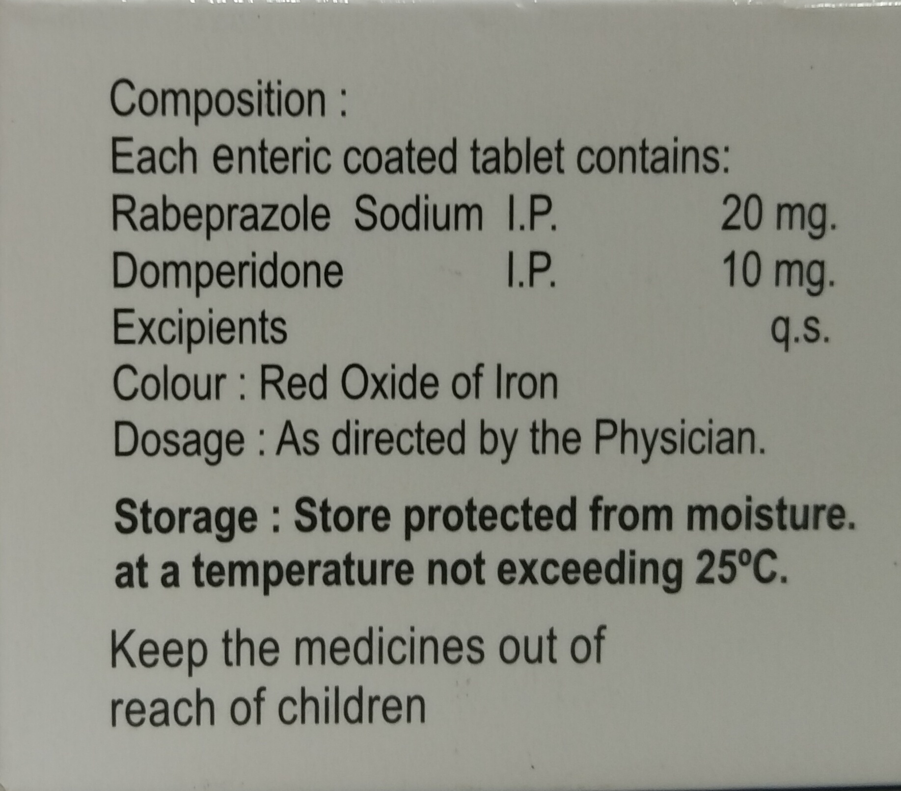 Rabeprazole 20 Mg With Domepridone 10 Mg Tab General Medicines