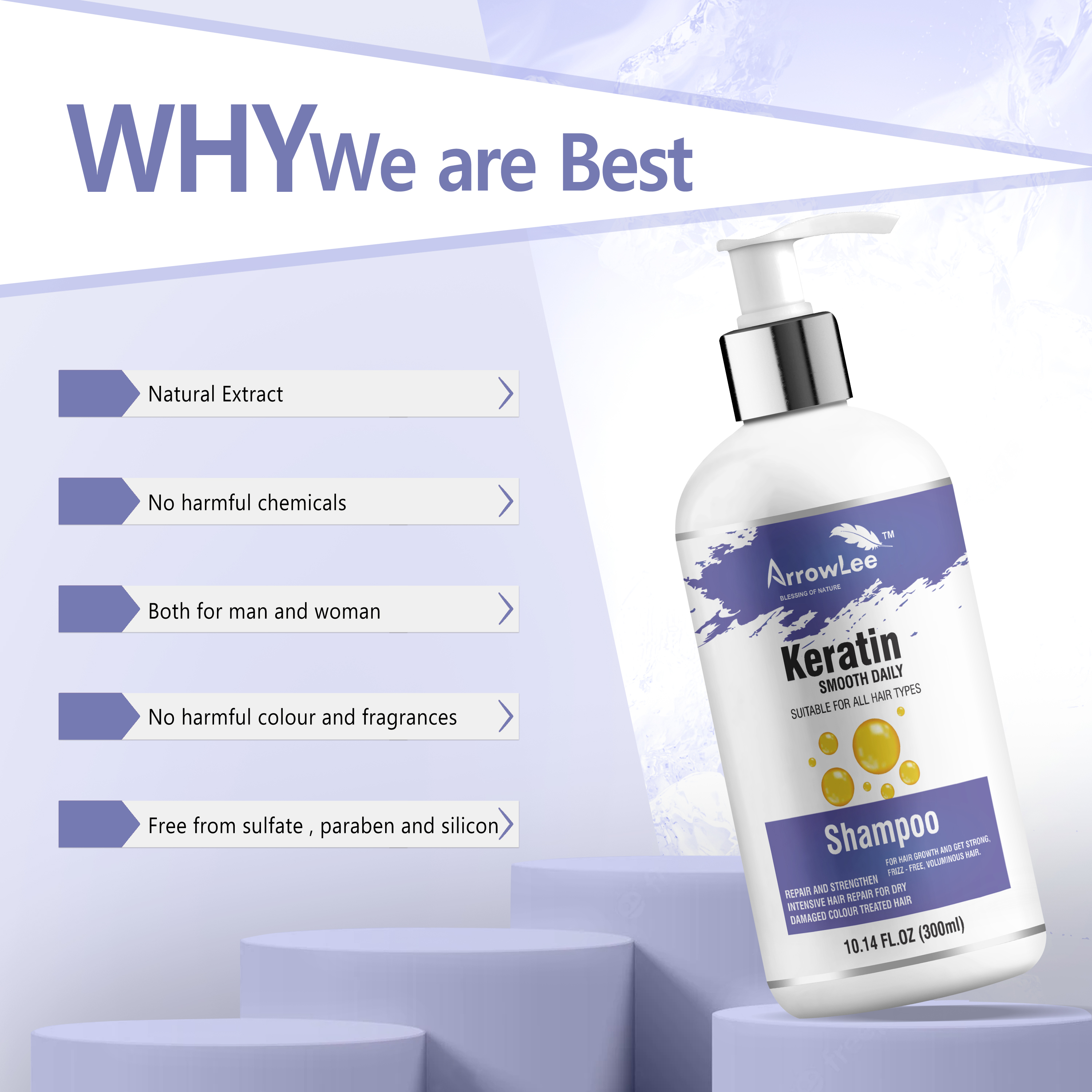 Keratin Smooth Daily Shampoo - Gel Form, Recommended For All Hair Types , Infused With Argan Oil, Micro-moisture Technology For Enhanced Smoothness And Shine