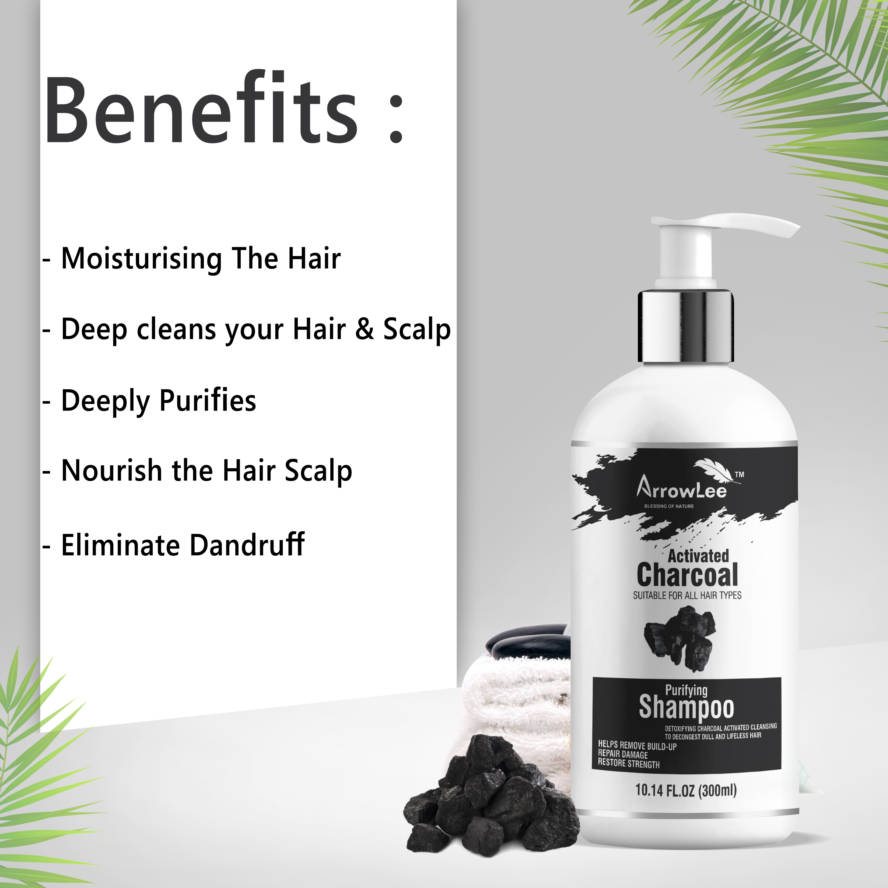 Activated Charcoal Shampoo - Gel For All Hair Types | Bioactive Formula For Radiant, Thicker Hair, Reduces Dandruff & Scalp Infections