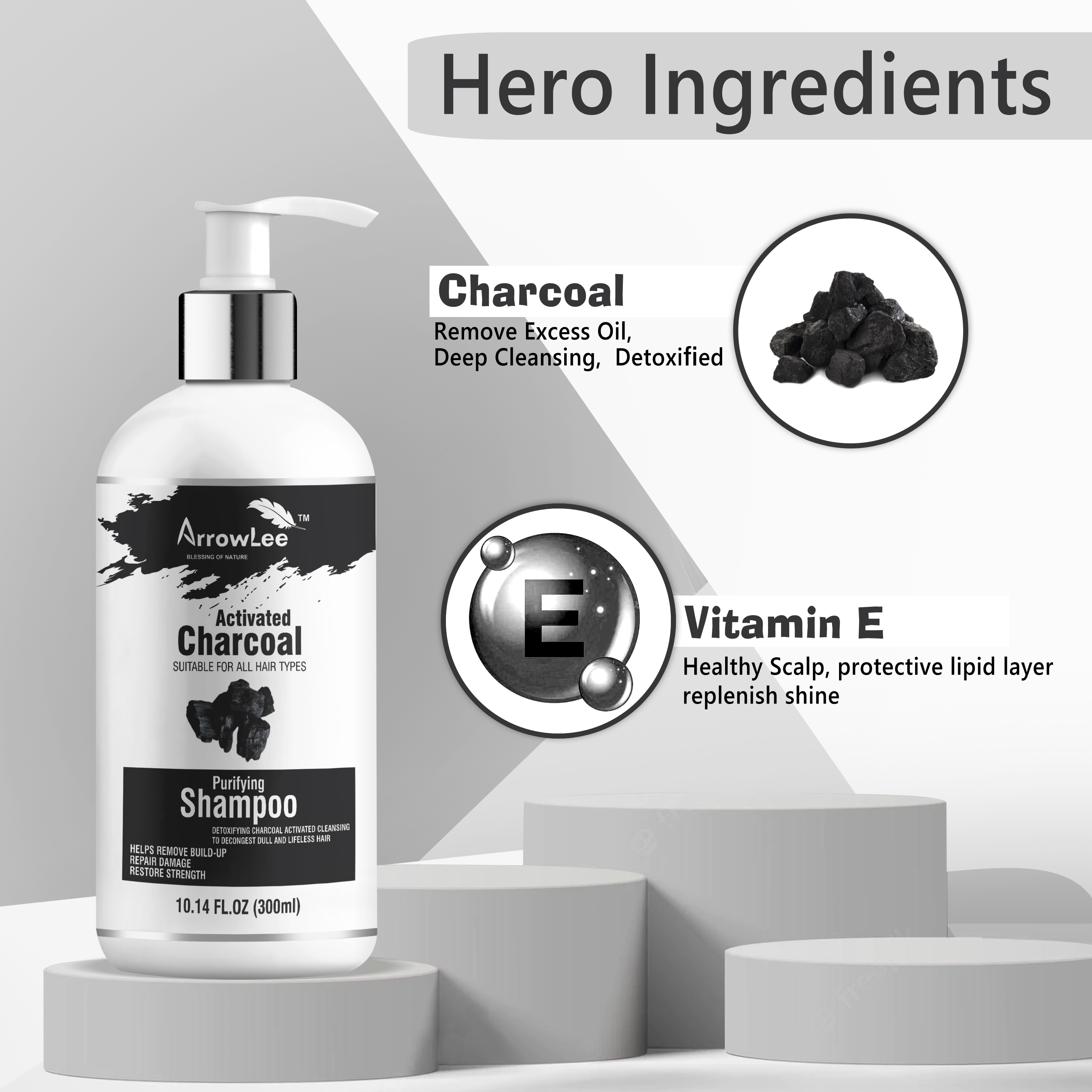Activated Charcoal Shampoo - Gel For All Hair Types | Bioactive Formula For Radiant, Thicker Hair, Reduces Dandruff & Scalp Infections