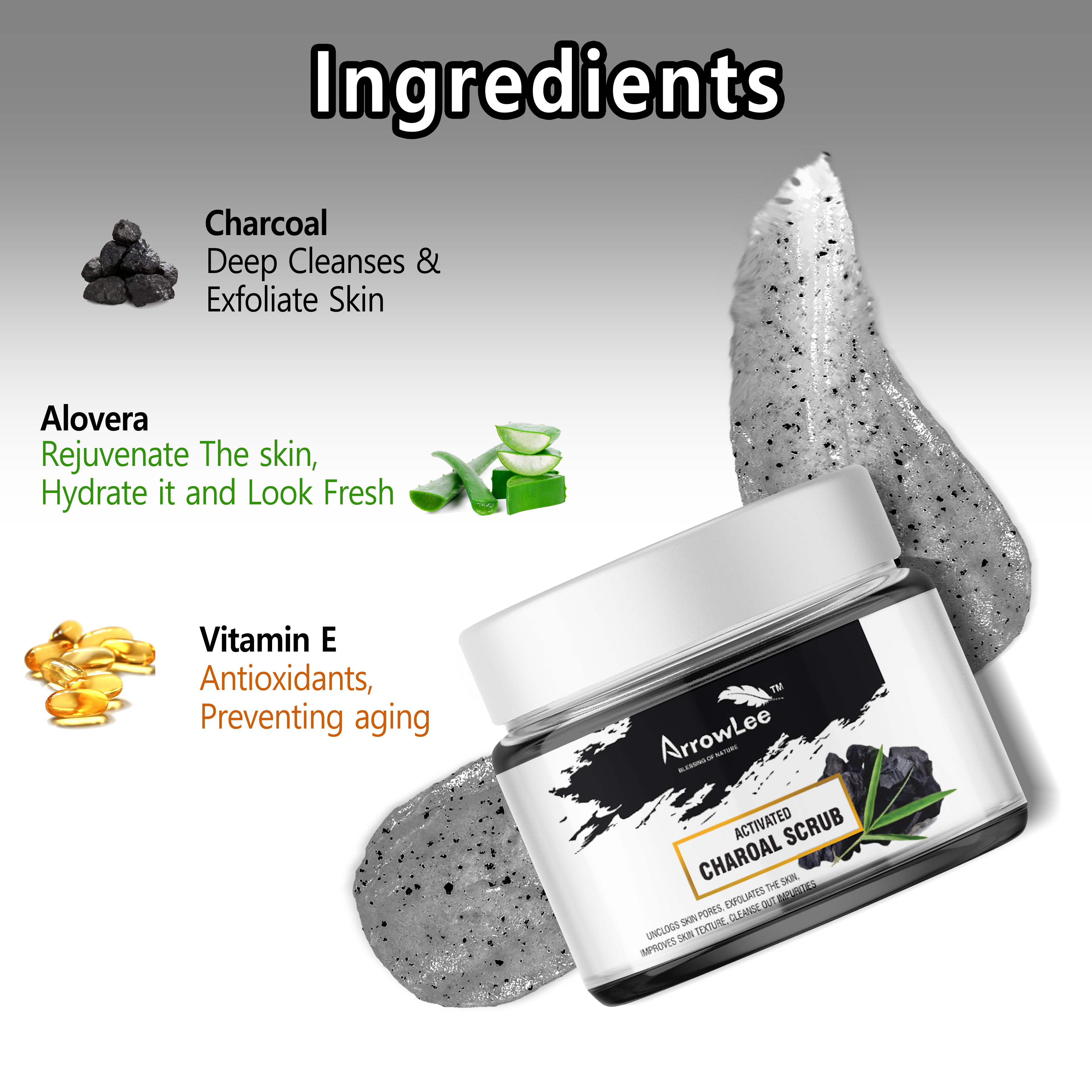 Activated Charcoal Scrub - Gel Form, 24 Months Shelf Life | Suitable For All Skin Types, Designed For Face And Body Personal Care