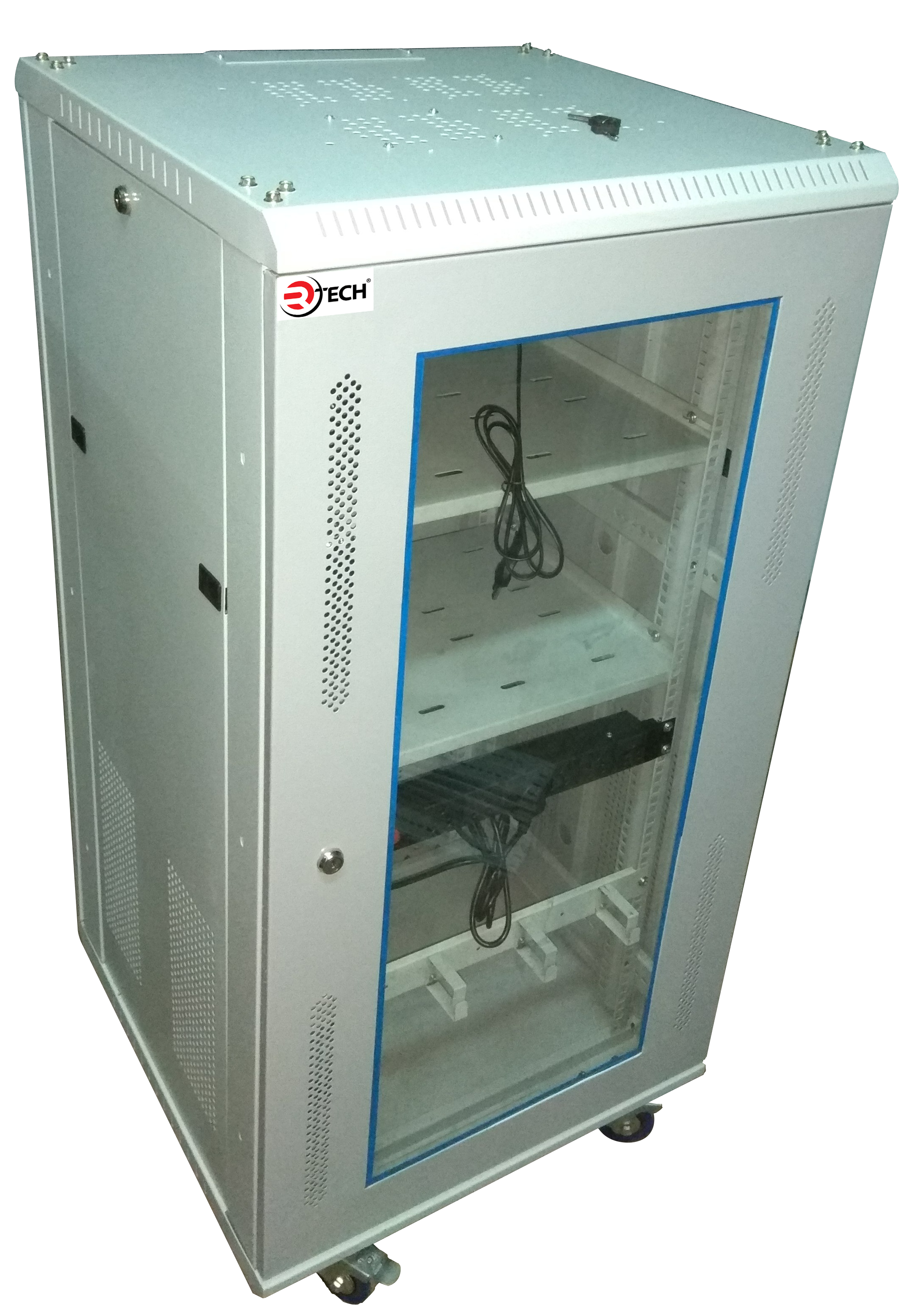 Floor Standing Networking 27u Rack (600x600mmd) - Crca Steel, 27u Height, Vented Design, 240v Electric Power Supply, Removable Side Panels, Four Castor Wheels