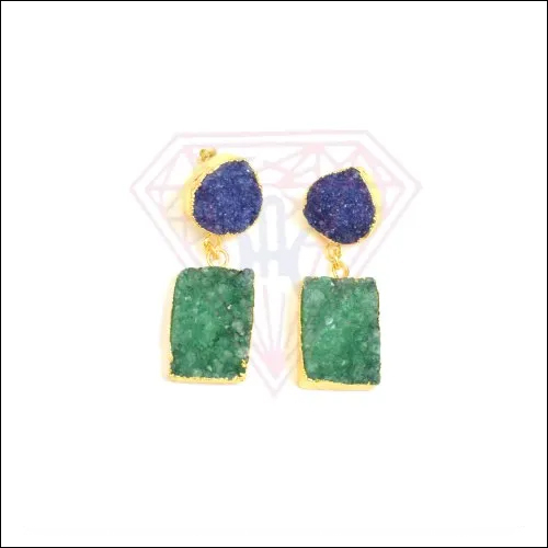 Round Druzy Fashionable Square And Heart Shape Earrings