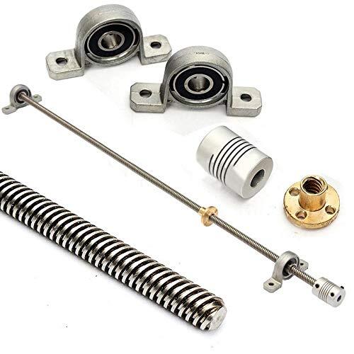 T8 Lead Screw 100mm 8mm Brass Copper Nut With Kp08 Bearing Bracket And 5 X 25 X 8 Mm Flexible Coupling For 3d Printer - Color: Silver