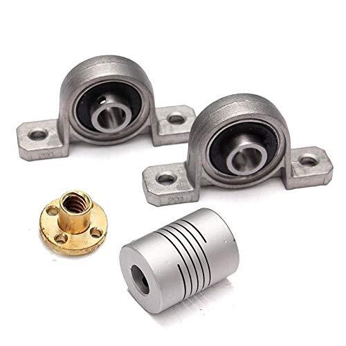 T8 Lead Screw 100mm 8mm Brass Copper Nut With Kp08 Bearing Bracket And 5 X 25 X 8 Mm Flexible Coupling For 3d Printer - Color: Silver