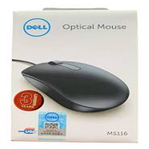 Dell Optical Mouse MS116 - Plastic Build, 12x14x0.5 cm Dimensions, Matte Black Color | Smooth Tracking Technology, Responsive Movement Detection