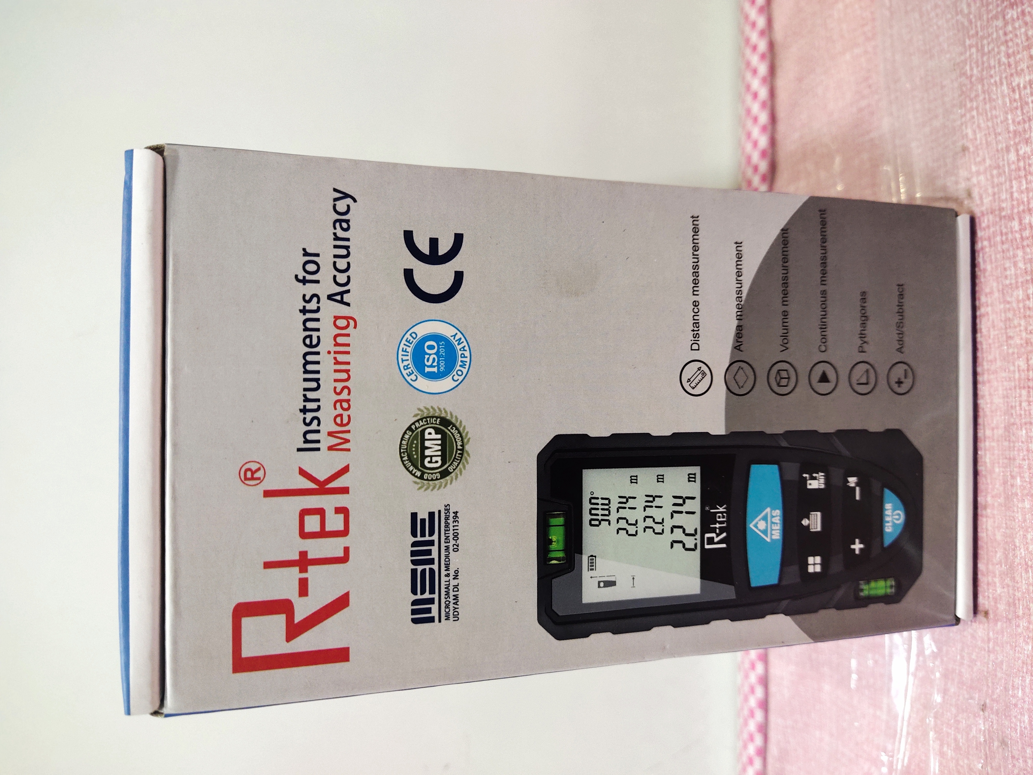Laser Distance Meter - 0.05m - 90m Range Lcd Display +/−2mm Accuracy Battery Powered 115x55x25mm Size 150g Weight