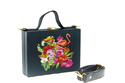 Printed Box Mdf - Color: Black With Multicolor Floral Design