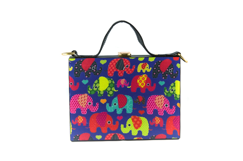 Elephant Design Printed Mdf Handbag - Color: Multicolor