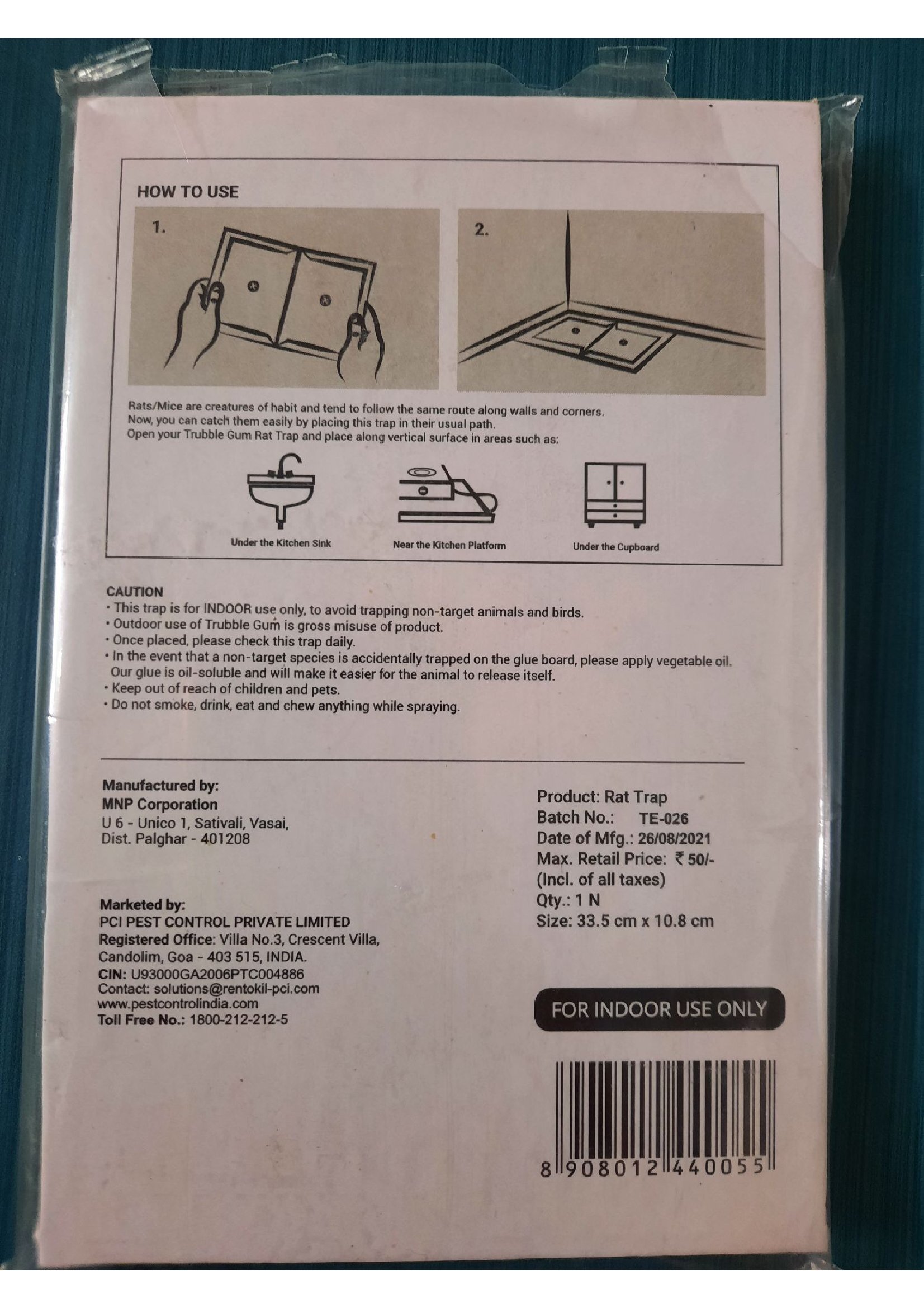 Glue Trap Pci - Pp + Glue, 33.5 X 10.8 Cm, Green, 70g With 20g Glue Weight | Rat & Mouse Control, Suitable For Domestic & Industrial Use