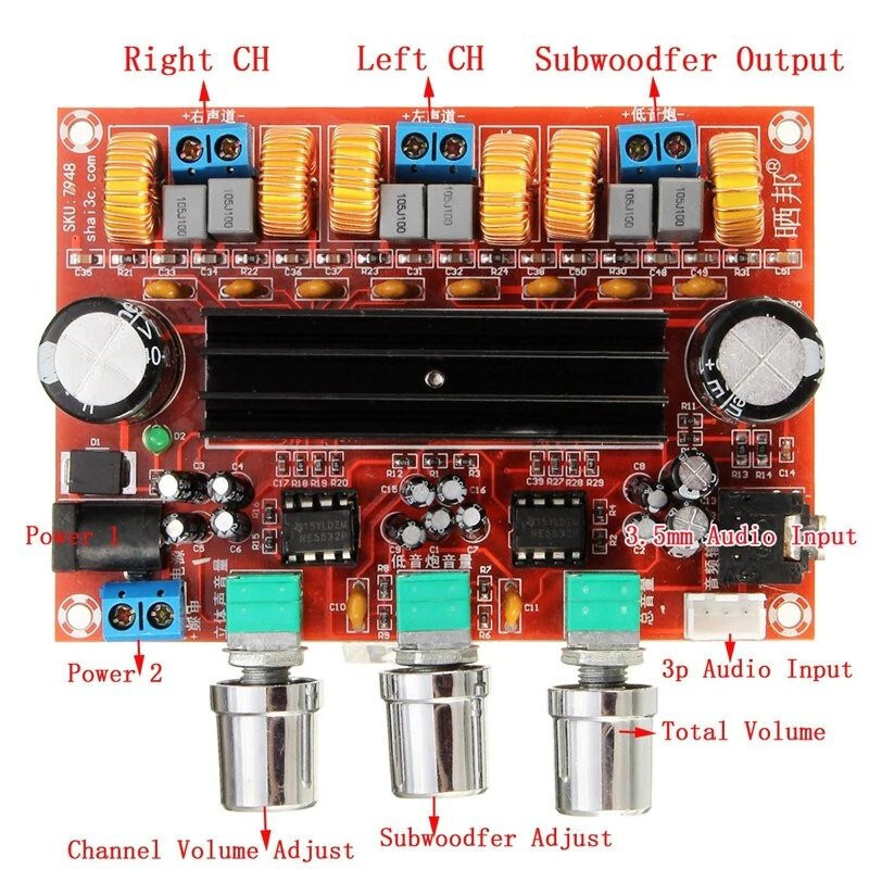 Dc12v-24v 2.1 Digital Audio Amplifier Board Tpa3116d2 Subwoofer Speaker Amplifiers For Audio System Diy Speakers