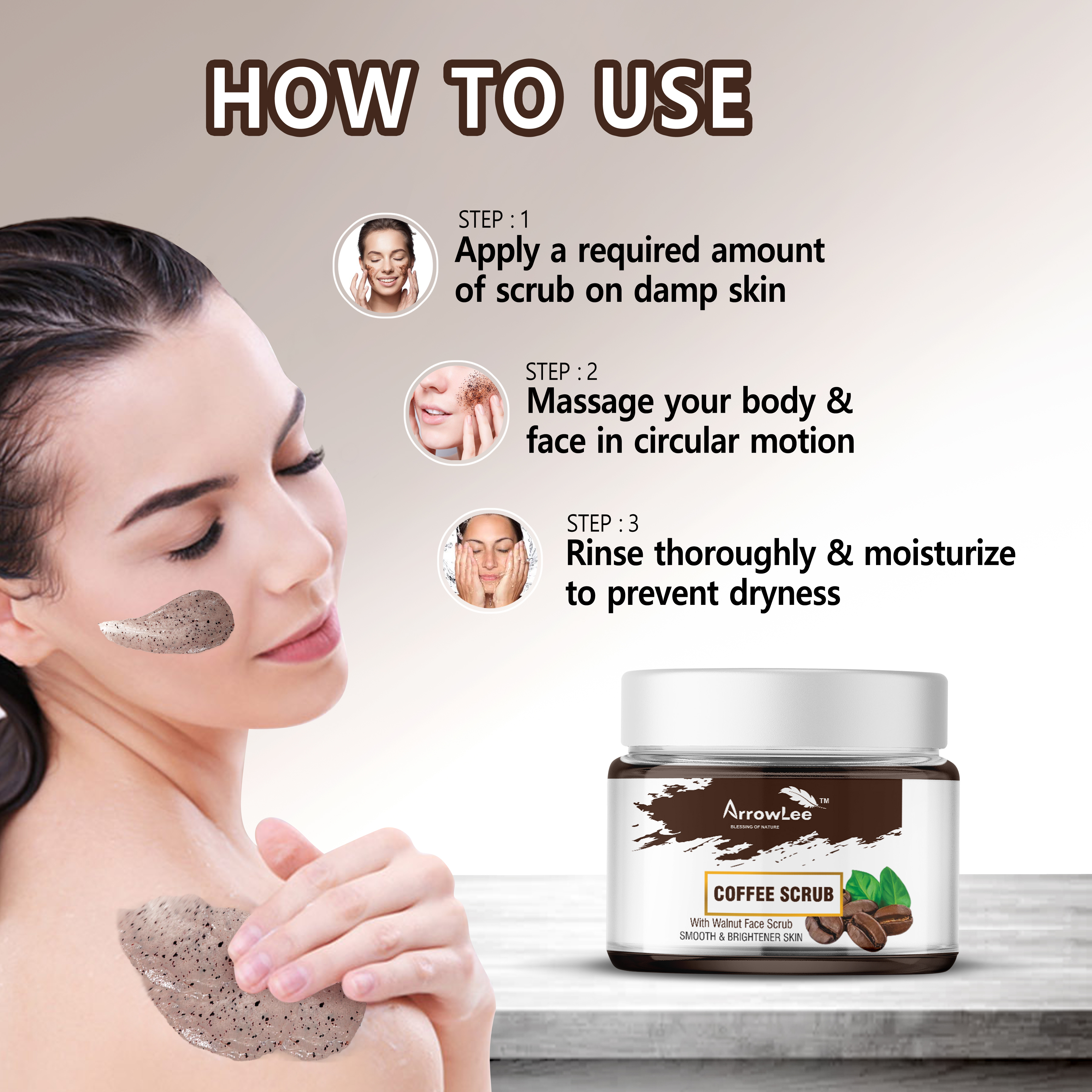 Coffee Scrub - Gel Form, Herbal Ingredients , Ideal For All Skin Types, Smooth Texture With 24 Months Shelf Life For Body & Face Care