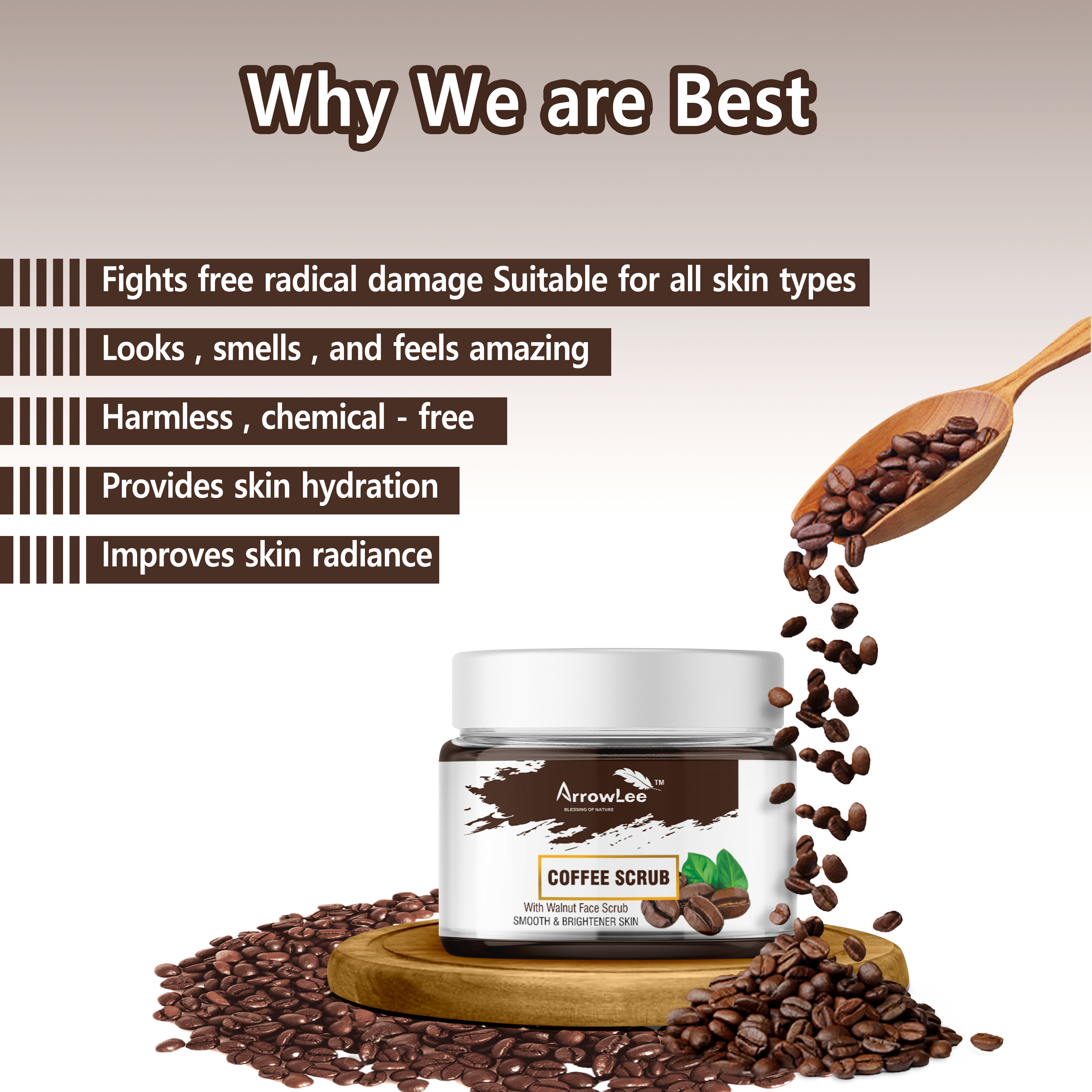 Coffee Scrub - Gel Form, Herbal Ingredients , Ideal For All Skin Types, Smooth Texture With 24 Months Shelf Life For Body & Face Care