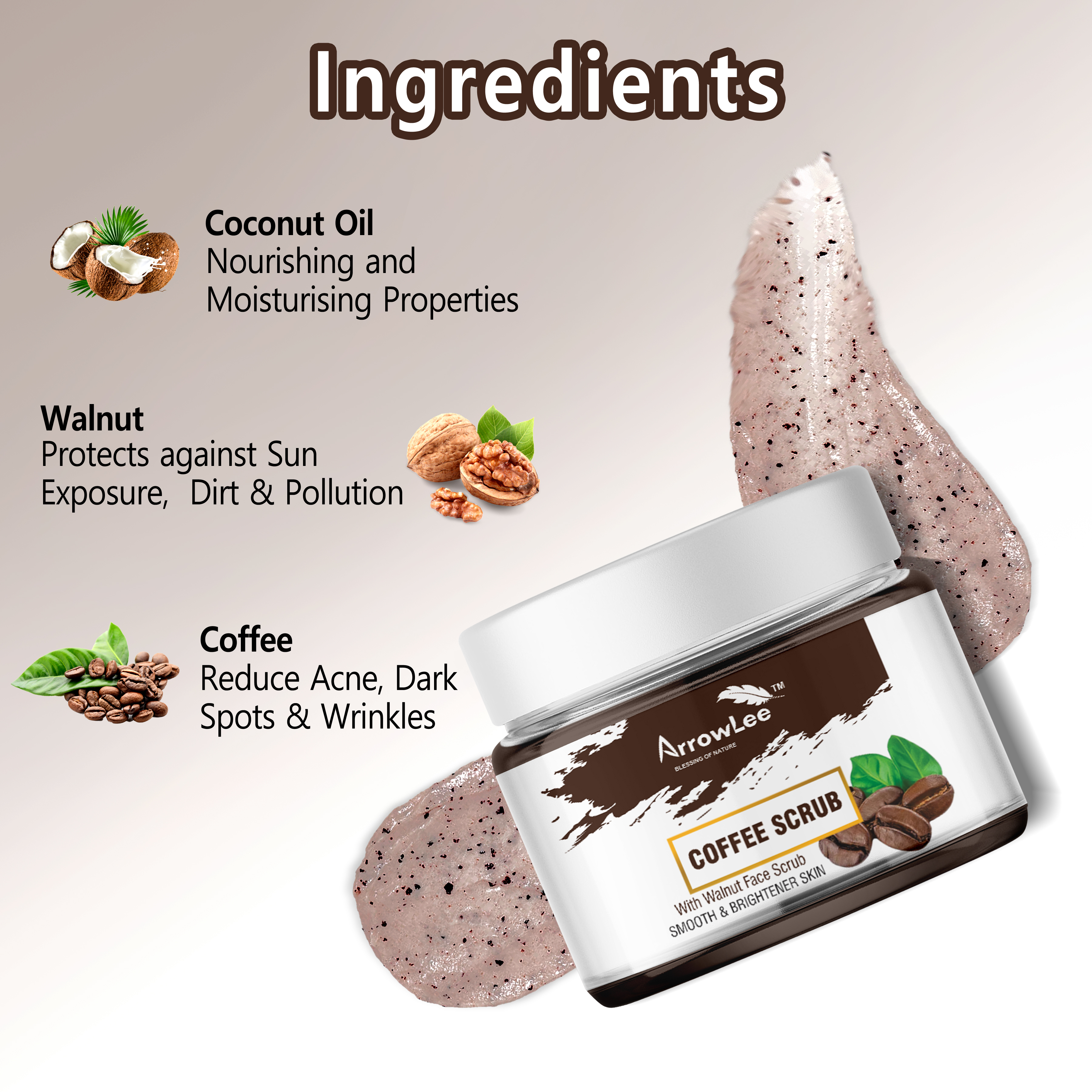 Coffee Scrub - Gel Form, Herbal Ingredients , Ideal For All Skin Types, Smooth Texture With 24 Months Shelf Life For Body & Face Care