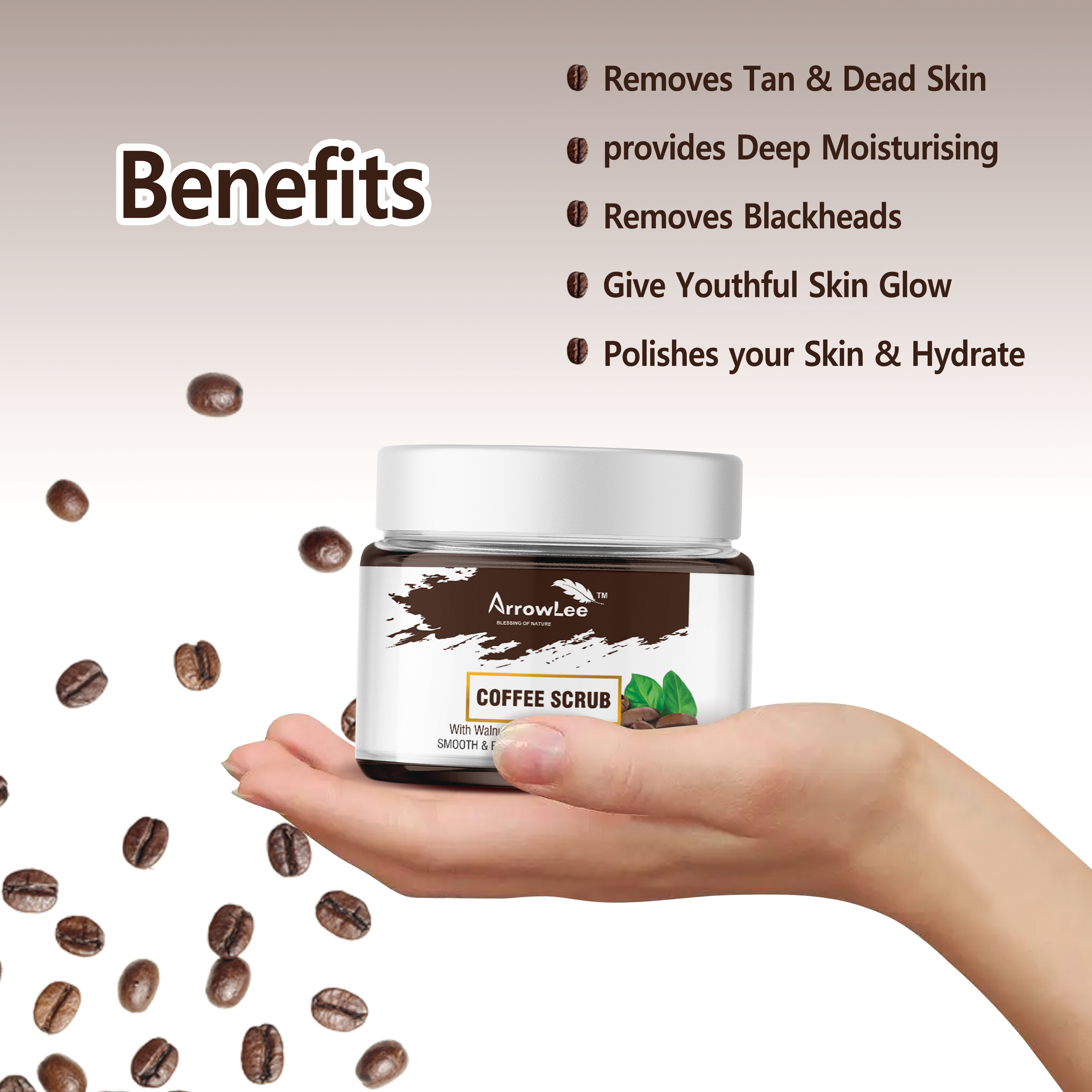 Coffee Scrub - Gel Form, Herbal Ingredients , Ideal For All Skin Types, Smooth Texture With 24 Months Shelf Life For Body & Face Care
