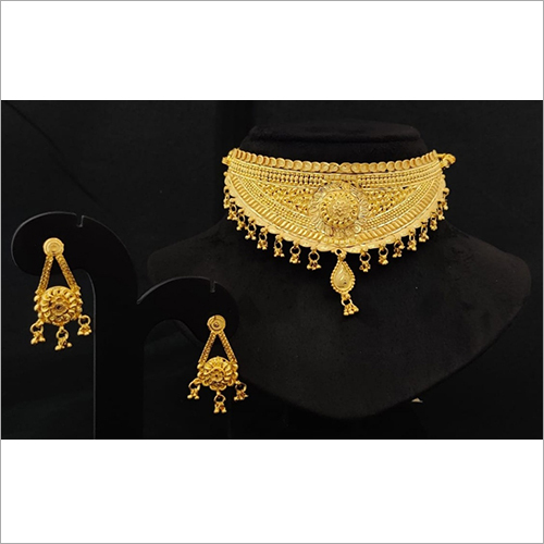 गोल्डन ट्रेडिशनल गोल्ड प्लेटेड डिज़ाइनर नेकलेस