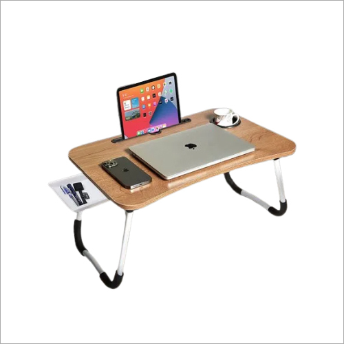 Laptop Desk For Bed - Wooden Panel and Tubular Metal, 60x40x7 cm, Brown | Adjustable Angles, Ergonomic Design, Lightweight, Easy to Clean