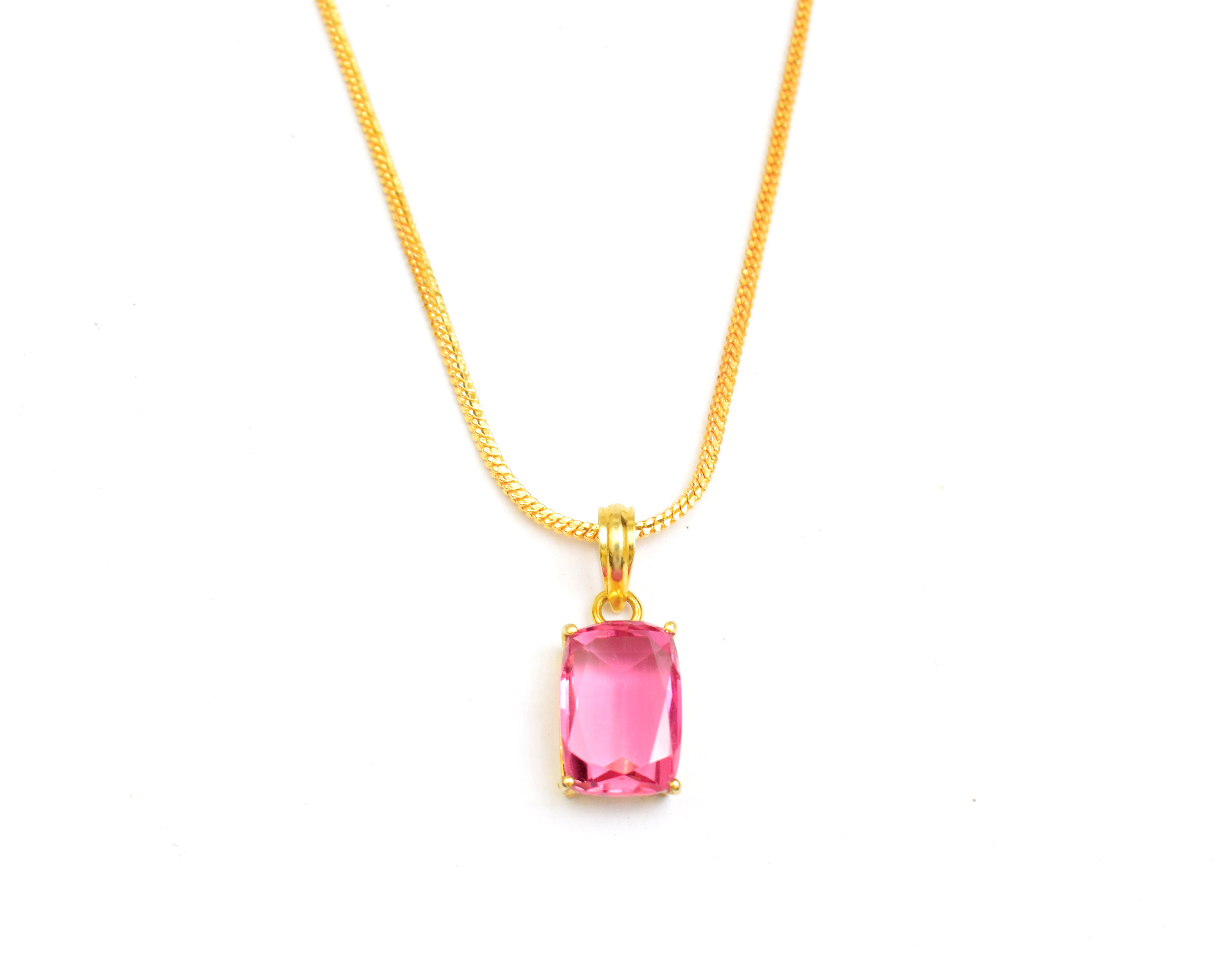 Square Ruby Quartz Gemstone Gold Plated Pendant Necklace