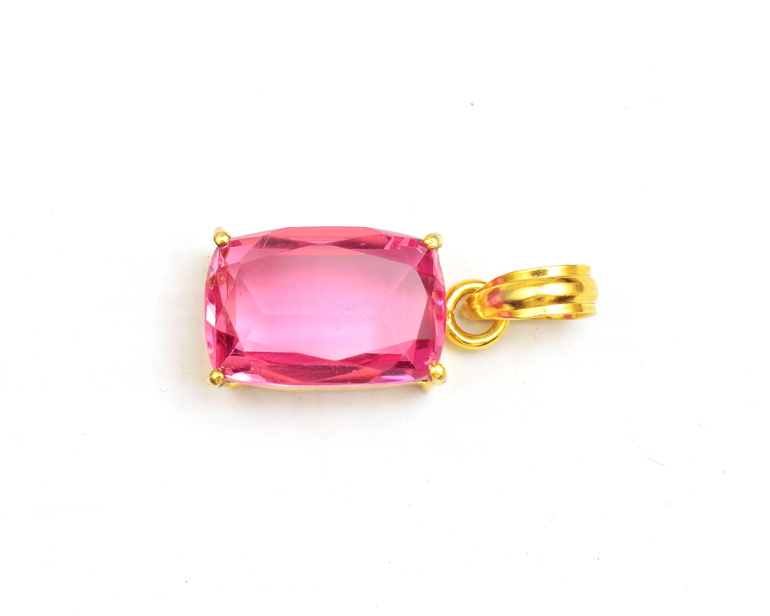 Square Ruby Quartz Gemstone Gold Plated Pendant Necklace