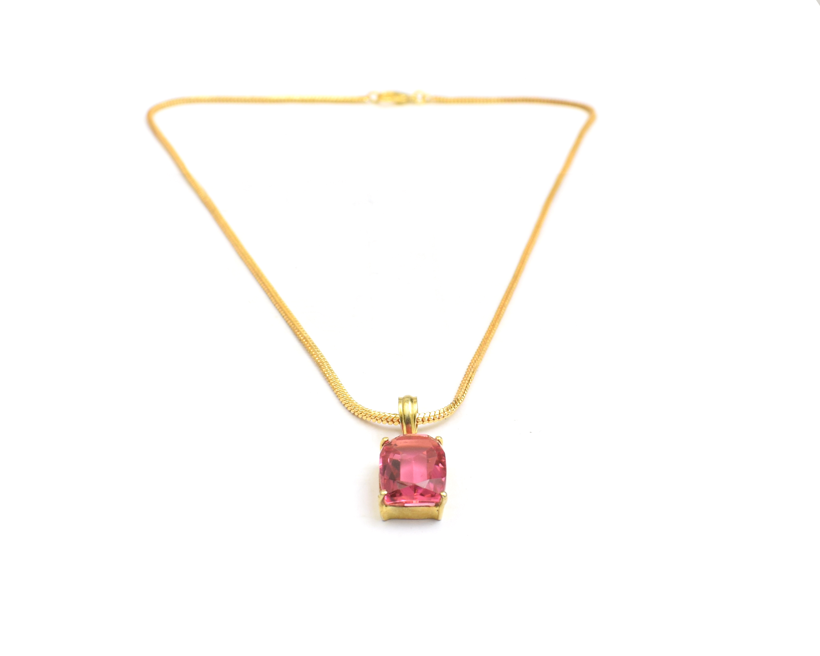 Square Ruby Quartz Gemstone Gold Plated Pendant Necklace