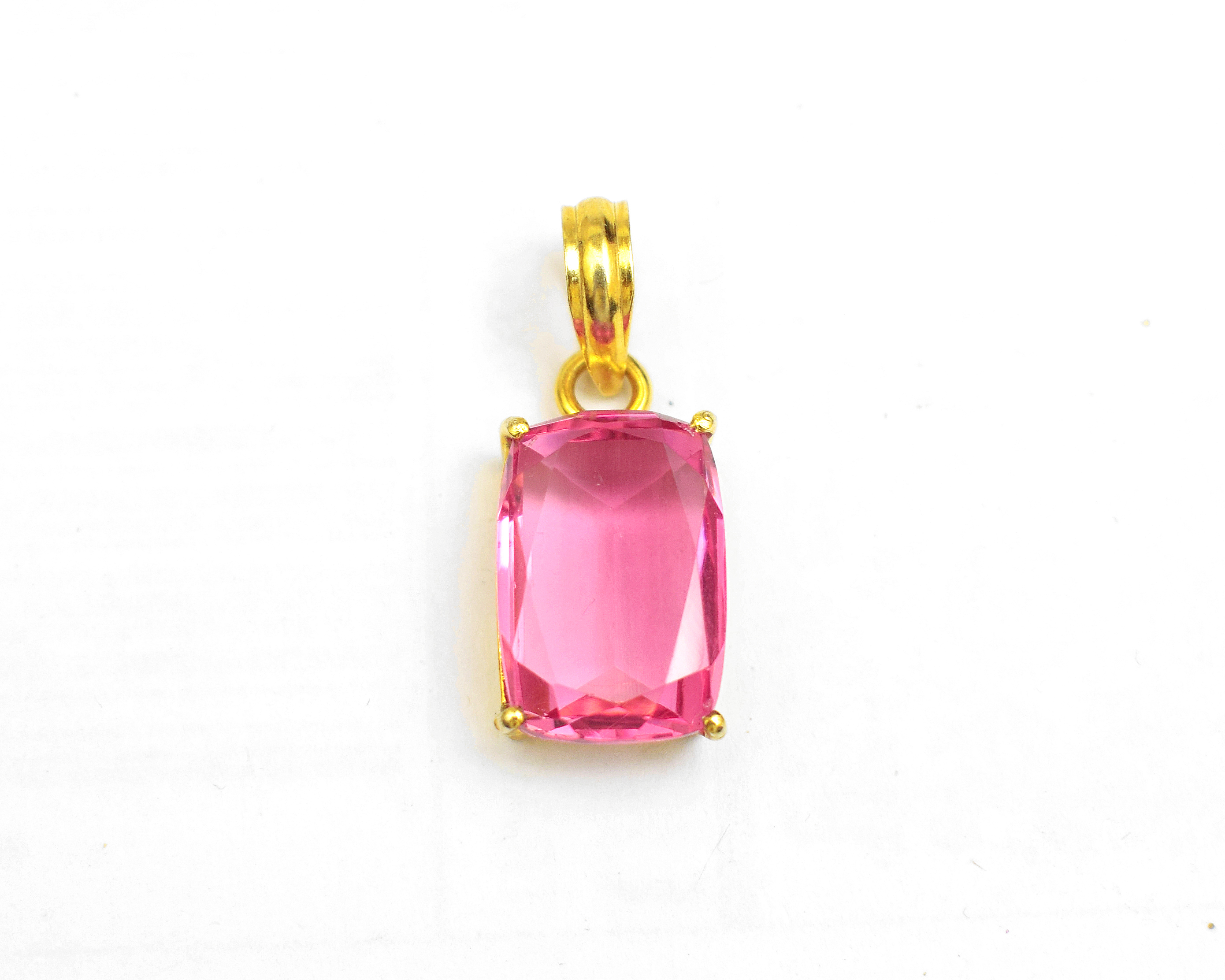 Square Ruby Quartz Gemstone Gold Plated Pendant Necklace