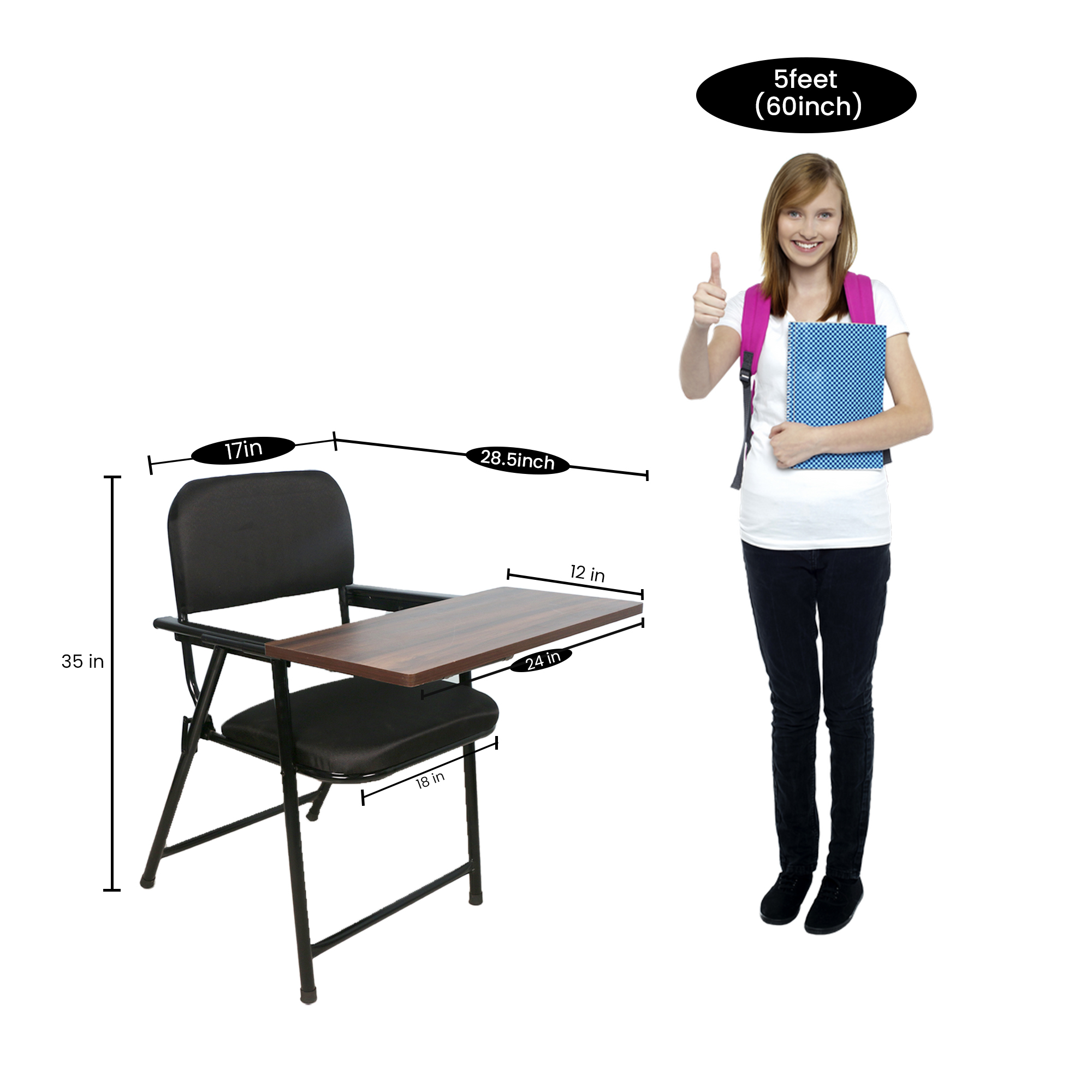 Black Front Angle Writing Pad Chair