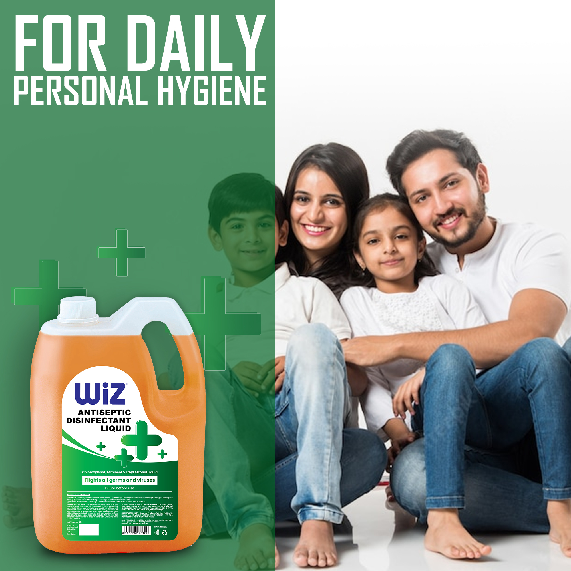 Wiz Antiseptic Disinfectant Liquid Flights All Germs And Viruses - 5l Refill Can Shelf Life: 24 Months