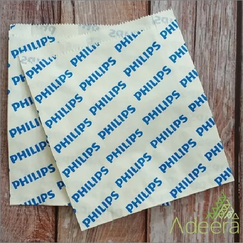 Printed V Bottom Paper Pouch - Coated Paper, Customized Size, White Color | Flexiloop Handle, Disposable, Embossed Design