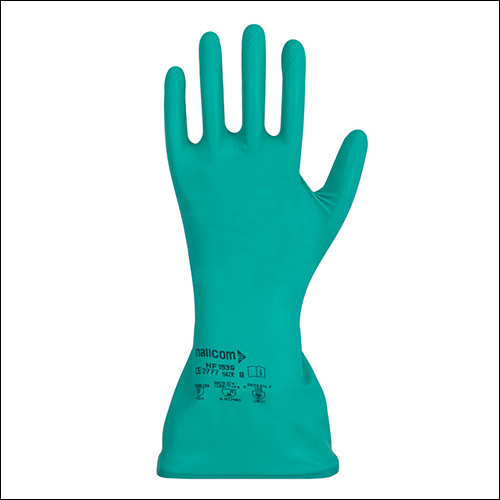 Mallcom Nf153g Green Nitrile Rubber Cotton Flocklined Gauntlets - 20 Mil Thickness, Raised Diamond Grip Pattern, Excellent Dexterity & Moisture Absorption