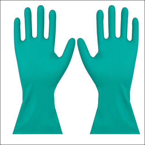 Mallcom Nf153g Green Nitrile Rubber Cotton Flocklined Gauntlets - 20 Mil Thickness, Raised Diamond Grip Pattern, Excellent Dexterity & Moisture Absorption