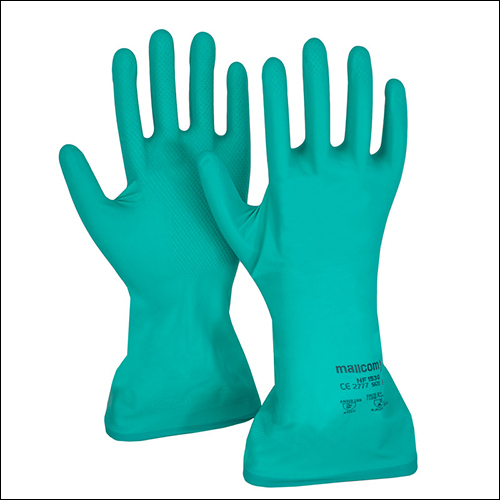 Mallcom Nf153g Green Nitrile Rubber Cotton Flocklined Gauntlets - 20 Mil Thickness, Raised Diamond Grip Pattern, Excellent Dexterity & Moisture Absorption